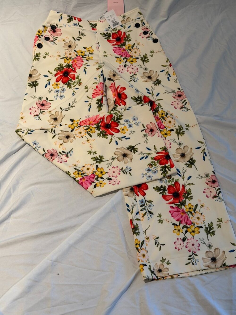 BNWT Floral Sailor Pants Size Medium White Wide Leg Trousers